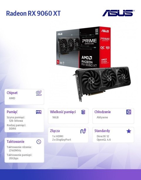 Karta graficzna Radeon RX 9060 XT Prime OC 16GB GDDR6 Karta graficzna Radeon RX 9060 XT Prime OC 16GB GDDR6