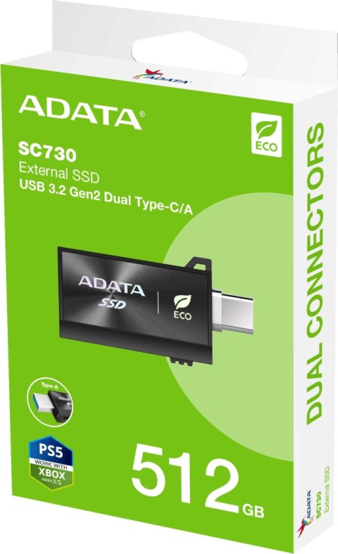 Adata Dysk Zewnętrzny SSD SC730 512G USB 3.2C/A 600/600MB/s czarny