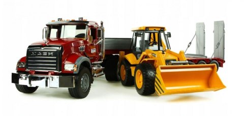 Pojazd MACK z naczepą i koparko-ładowarka JCB Pojazd MACK z naczepą i koparko-ładowarka JCB