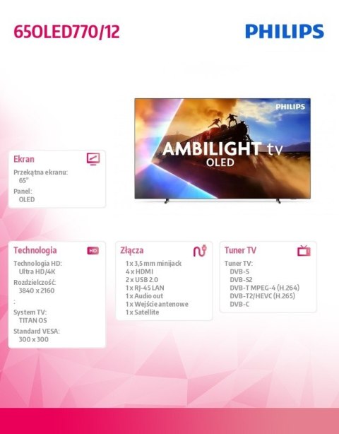 Telewizor 65 cali OLED 65OLED770/12 Telewizor 65 cali OLED 65OLED770/12