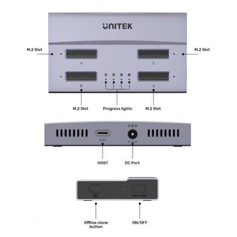 Stacja klonująca dyski 4x M.2 SSD, USB 4; S1243BGY01-EU Stacja klonująca dyski 4x M.2 SSD, USB 4; S1243BGY01-EU