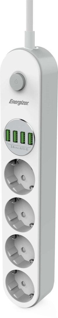 LISTWA ZASILAJĄCA Z WYŁĄCZNIKIEM Energizer 4x SCHUKO 4x USB-A 2500W 10A KABEL 2M