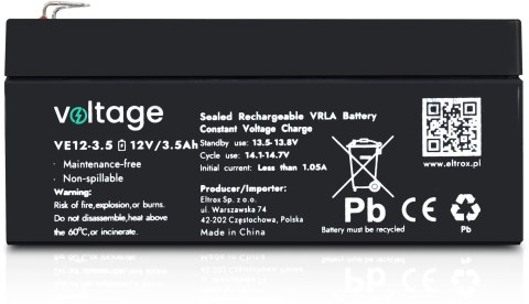 Akumulator AGM Voltage 12V 3,5Ah VE12-3.5 (Żywotność 6-9 lat)