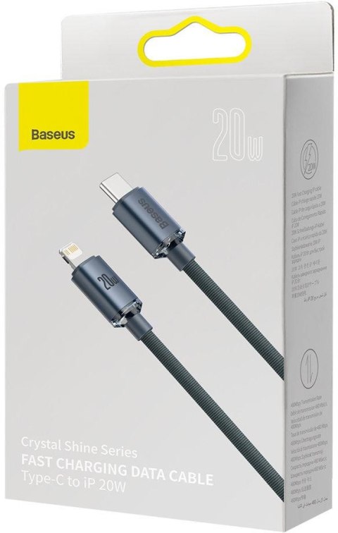 KABEL USB-C / Lightning iPhone Baseus Crystal CAJY000301 2m 20W PD QC CZARNY W OPLOCIE PREMIUM