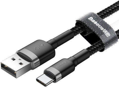 KABEL USB-A / USB-C Baseus Cafule CATKLF-UG1 300cm 2A QC 3.0 CZARNO-SZARY W NYLONOWYM OPLOCIE