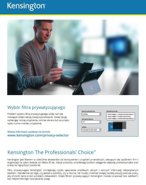 Filtr prywatyzujący 2-stronny, zdejmowany, do monitora 15.6 cala 16:9