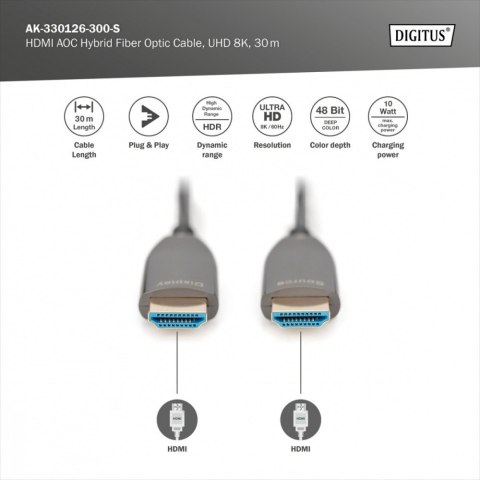 Kabel połączeniowy hybrydowy AOC HDMI 2.1 Ultra High Speed 8K/60Hz UHD HDMI A/HDMI A M/M 30m Czarny