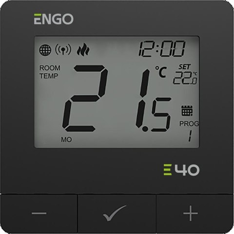 ENGO Controls E40-230B - Programowany, Internetowy natynkowy regulator temperatury ZigBee/868MHz, 230V, czarny