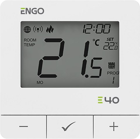 ENGO Controls E40-230W - Programowany, Internetowy natynkowy regulator temperatury ZigBee/868MHz, 230V, biały
