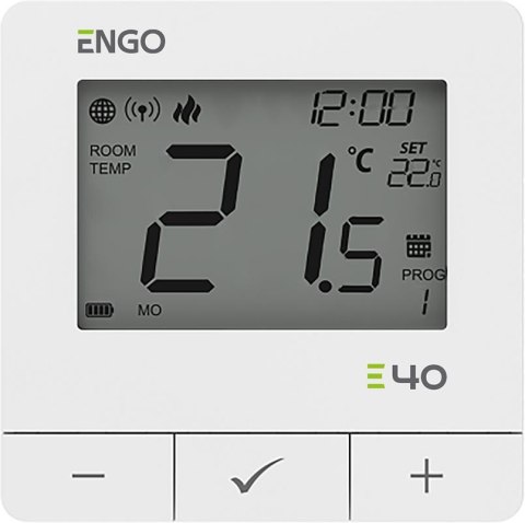 ENGO Controls E40-BATW - Programowany, Internetowy, natynkowy regulator temperatury ZigBee/868MHz, bateryjny, biały