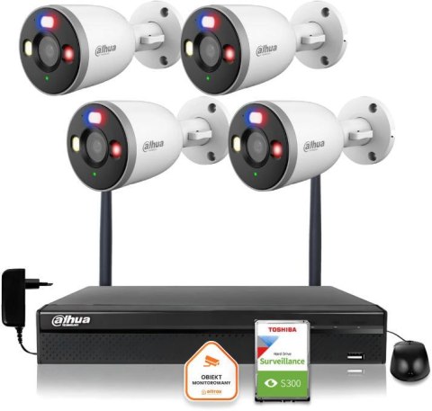 Zestaw monitoringu IP Dahua 4 Kamery WI-FI 5MPx 2K F5D-PV-0280B aktywne odtraszanie LED IR do 30m