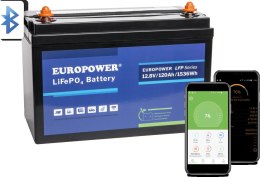 Akumulator LiFePO4 EUROPOWER serii LFP 12,8V 120Ah Bluetooth, mata grzewcza (Żywotność ~2000 cykli)