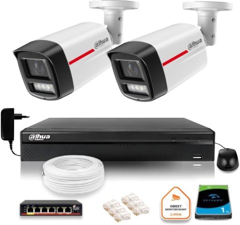 Zestaw monitoringu IP DAHUA 2 kamery zewnętrzne WizColor 2K 4MPx 50m