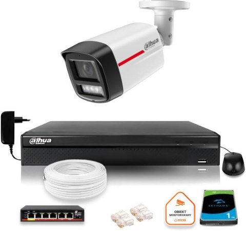 Zestaw monitoringu IP DAHUA kamera zewnętrzna WizColor 2K 4MPx 50m