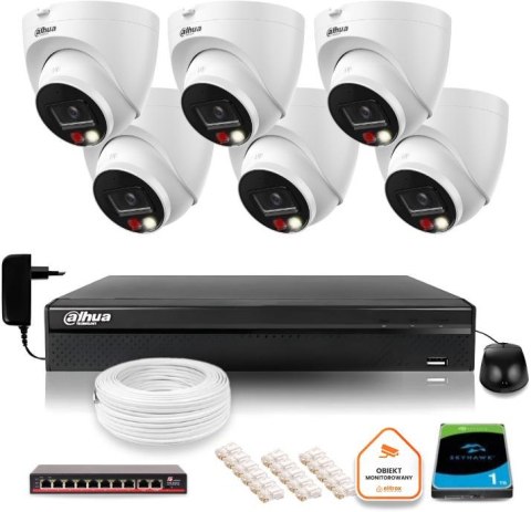 ZESTAW 6 Kamer IP Dahua 8mpx IPC-HDW1839T-A-IL-0280B-S6 + DYSK 1TB
