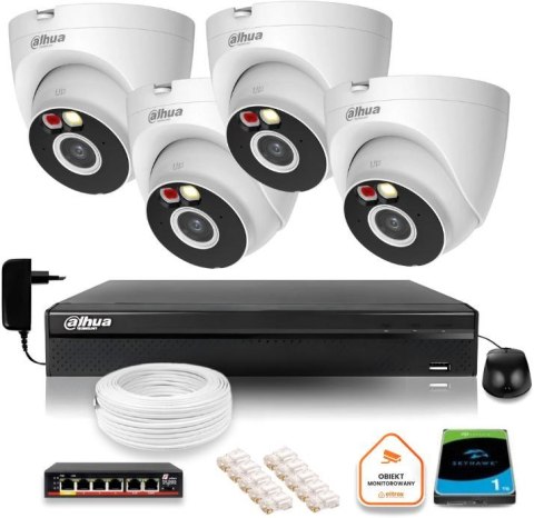 Zestaw monitoringu IP Dahua 2MPx 4 Kamery zewnętrzne oświetlenie IR LED 30m