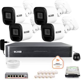 Zestaw monitoringu IP BCS Basic 4x Kamera BCS-B-TIP12FR3(2.0) Rejestrator z dyskiem