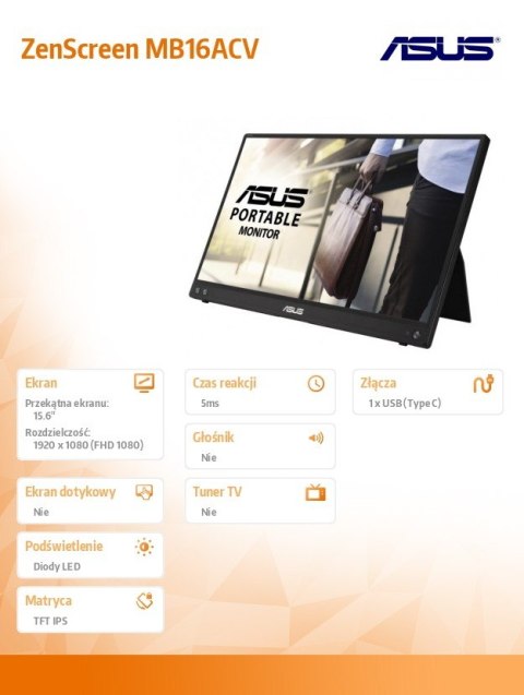 Monitor ZenScreen MB16ACV BK/5MS/EU USB-C