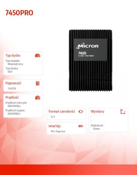 Dysk SSD 7680GB 7450PRO U.3 15mm MTFDKCC7T6TFR-1BC1ZABYY Dysk SSD 7680GB 7450PRO U.3 15mm MTFDKCC7T6TFR-1BC1ZABYY