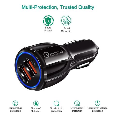 Ładowarka samochodowa Q3 3.0 2xUSB MCE478 B Czarna Ładowarka samochodowa Q3 3.0 2xUSB MCE478 B Czarna