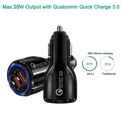 Ładowarka samochodowa Q3 3.0 2xUSB MCE478 B Czarna Ładowarka samochodowa Q3 3.0 2xUSB MCE478 B Czarna