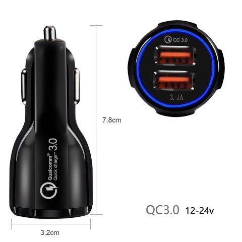Ładowarka samochodowa Q3 3.0 2xUSB MCE478 B Czarna Ładowarka samochodowa Q3 3.0 2xUSB MCE478 B Czarna