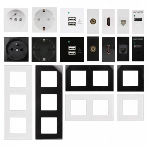 Gniazdo USB z ładowarką pasuje do szklanych ramek MCE727B Czarne Gniazdo USB z ładowarką pasuje do szklanych ramek MCE727B Czarne