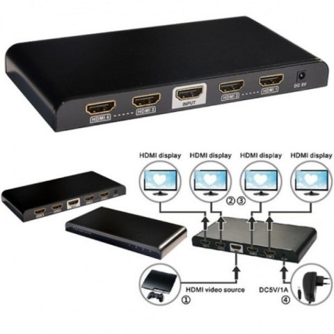 Rozdzielacz-splitter HDMI 1/4 Ultra HD, 3D Rozdzielacz-splitter HDMI 1/4 Ultra HD, 3D