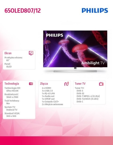Telewizor 65 cali OLED 65OLED807/12 Android Ambilight Telewizor 65 cali OLED 65OLED807/12 Android Ambilight
