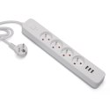 Listwa zasilająca przeciwprzepięciowa 4 gniazda z 3xUSB-A, Fast Charge, 1,5m, LZ-12