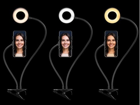 Lampa Ring 8.5 cm 48LED z uchwytem na telefon