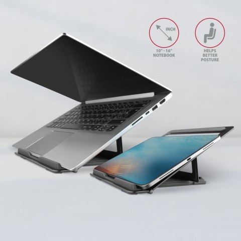 STND-L Podstawka do laptopów aluminiowa 10-16", 4 regulowane kąty nachylenia