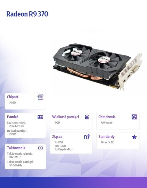 Karta graficzna - Radeon R9 370 4GB GDDR5 256BIT DVI HDMI DP ATX DUAL H9 Karta graficzna - Radeon R9 370 4GB GDDR5 256BIT DVI HDMI DP ATX DUAL H9