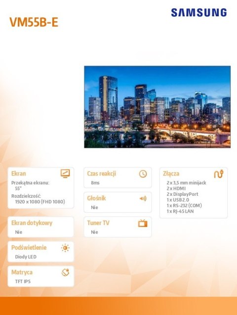 Monitor profesjonalny VM55B-E 55 cali Video Wall Matowy 24h/7 500(cd/m2) 1920x1080 (FHD) 3 lata On-Site (LH55VMBEBGBXEN)