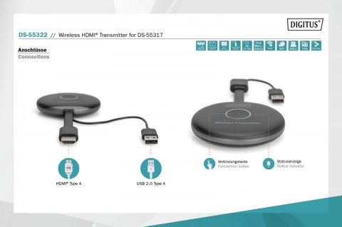 Przedłużacz/Extender HDMI bezprzewodowy 50m 1080p 60Hz 5GHz do DS-55317 (nadajnik) Przedłużacz/Extender HDMI bezprzewodowy 50m 1080p 60Hz 5GHz do DS-55317 (nadajnik)