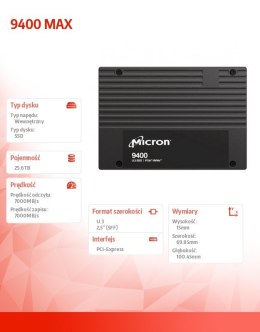 Dysk SSD 9400 MAX 25600GB NVMe U.3 15mm Single Pack