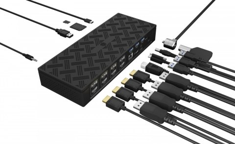 Stacja dokująca IB-DK2288AC 13in1,4x4K Monitory,PD 100Watt,Audio,LAN, czytnik Kart, DisplayLink