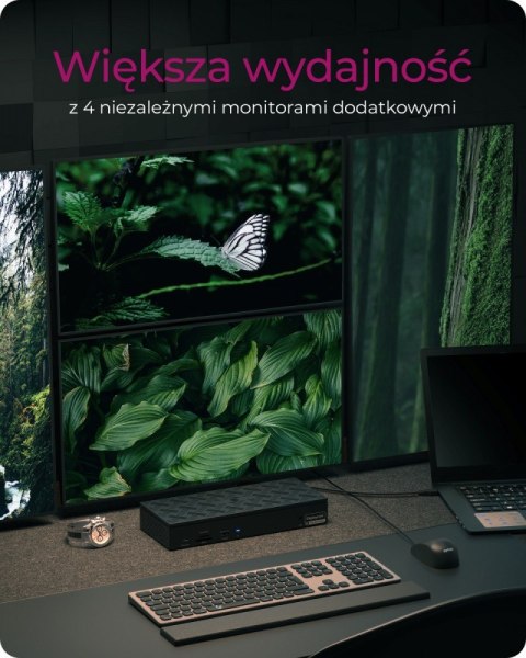 Stacja dokująca IB-DK2288AC 13in1,4x4K Monitory,PD 100Watt,Audio,LAN, czytnik Kart, DisplayLink