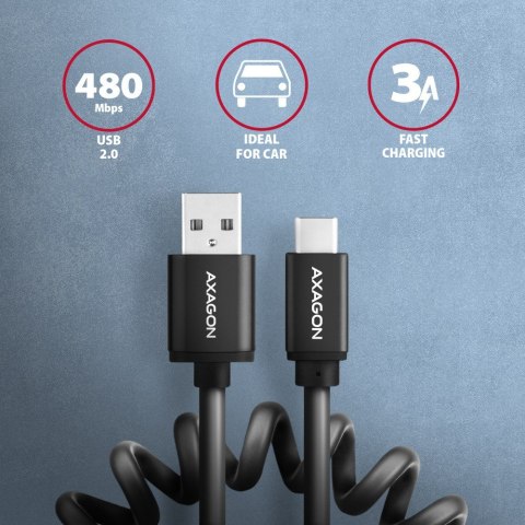 BUCM-AM20TB Kabel Twister USB-C - USB-A, 1.1m, USB2.0 3A, ALU, czarny
