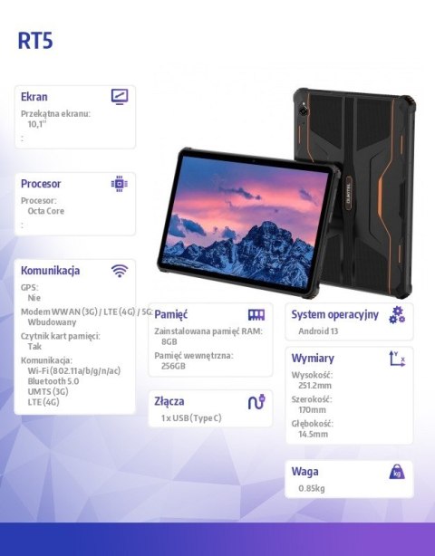 Tablet RT5 10.1 cali 8/256GB 11000 mAh pomarańczowy