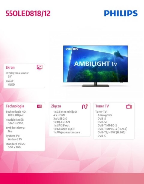 Telewizor 55 cali OLED 55OLED818/12 Telewizor 55 cali OLED 55OLED818/12