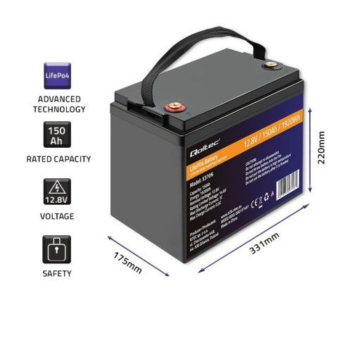 Akumulator LiFePO4 Litowo-Żelazowo-Fosforanowy | 12.8V | 150Ah | 1920Wh | BMS