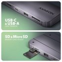 HMC-6GM2 Wieloportovy hub USB 6in1, 10Gbps, USB-A, USB-C, HDMI 4K/60Hz, M.2 NVMe/SATA, SD/microSD, PD 100W, 20cm USB-C kabel