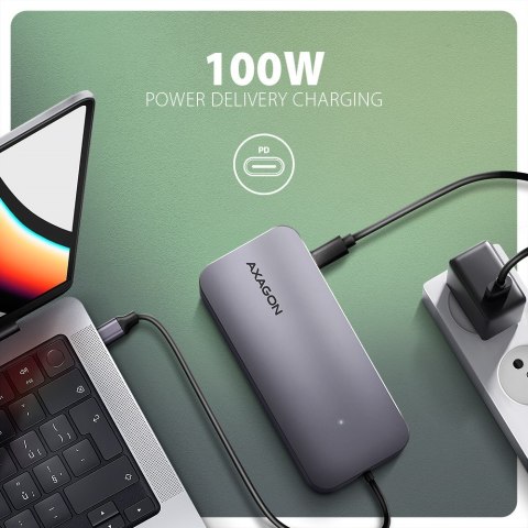 HMC-6GM2 Wieloportovy hub USB 6in1, 10Gbps, USB-A, USB-C, HDMI 4K/60Hz, M.2 NVMe/SATA, SD/microSD, PD 100W, 20cm USB-C kabel