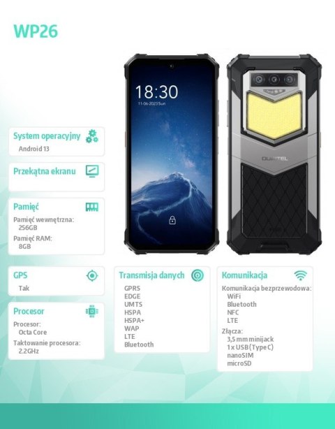 Smartfon WP26 8/256GB 10000 mAh DualSIM czarny