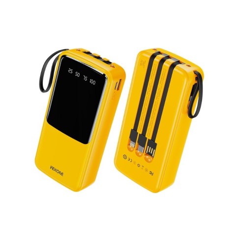 Powerbank 20000 mAh z wbudowanym kablem USB-C / Lightning / Micro USB + USB-A Żółty Powerbank 20000 mAh z wbudowanym kablem USB-C / Lightning / Micro USB + USB-A Żółty