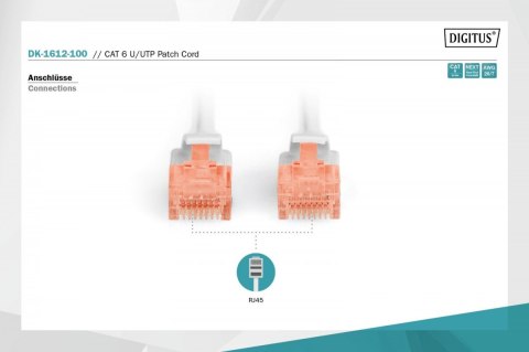 Patch cord U/UTP kat.6 PVC 10m szary Patch cord U/UTP kat.6 PVC 10m szary