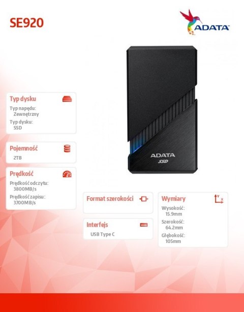 Dysk zewnętrzny SSD External SE920 2TB USB4C 3800/3700 MB/s czarny