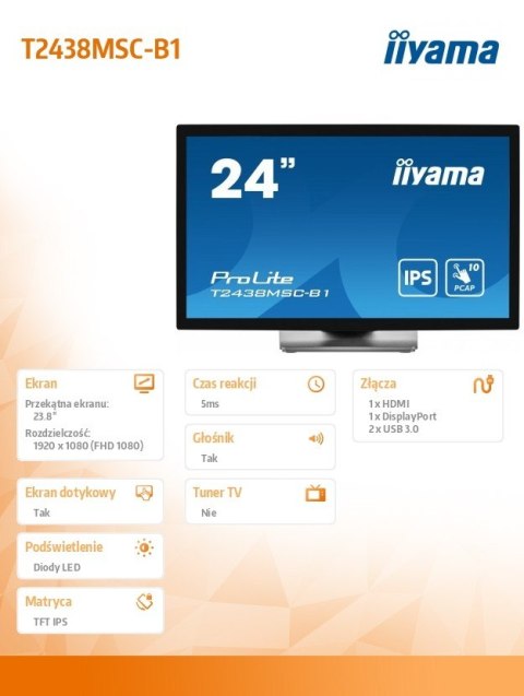 Monitor 24 cale T2438MSC-B1 IPS,FHD,DP,HDMI,2x2W,2xUSB,600(cd/m2), 10pkt.7H,IP1X(FRONT),PION/POZIOM Monitor 24 cale T2438MSC-B1 IPS,FHD,DP,HDMI,2x2W,2xUSB,600(cd/m2), 10pkt.7H,IP1X(FRONT),PION/POZIOM