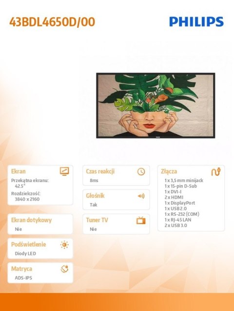 Monitor wielkoformatowy 43BDL4650D 42.5 cala Public Display